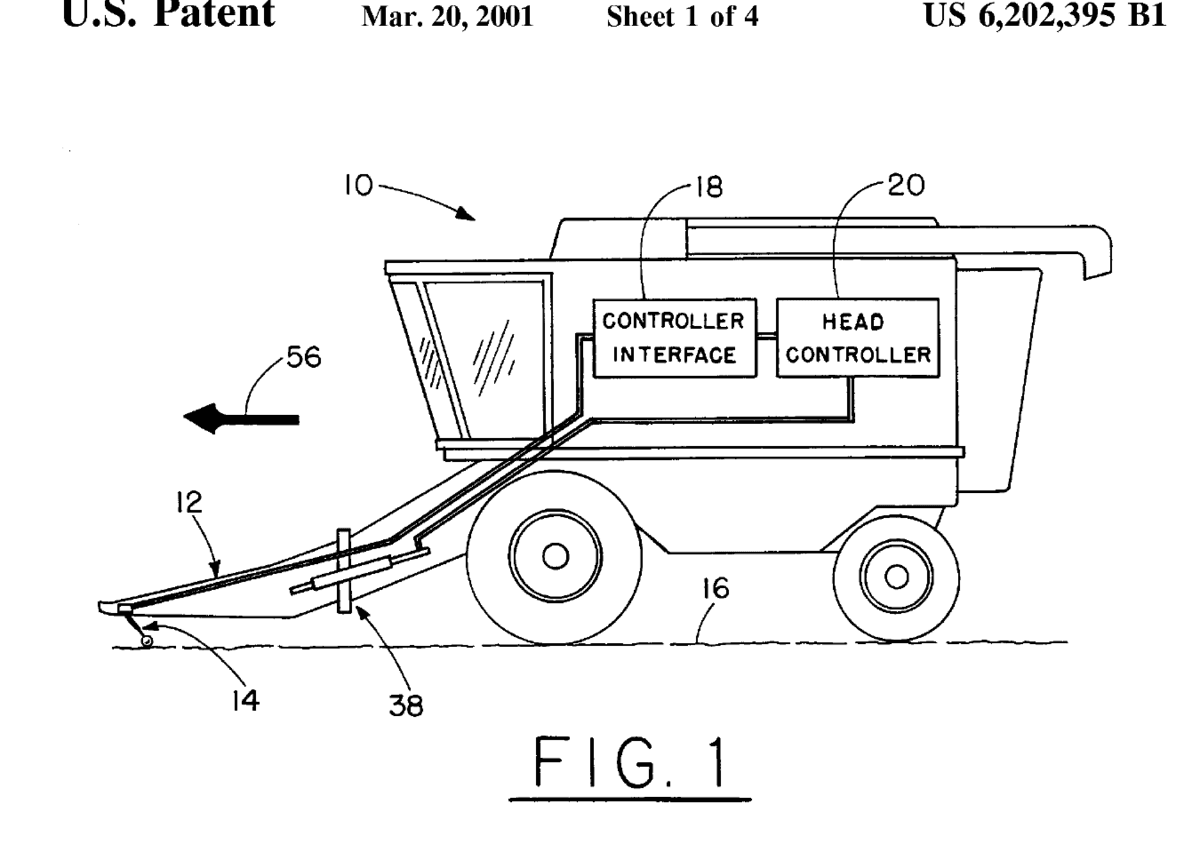 Patent figure showing combine harvester header-height control modules.